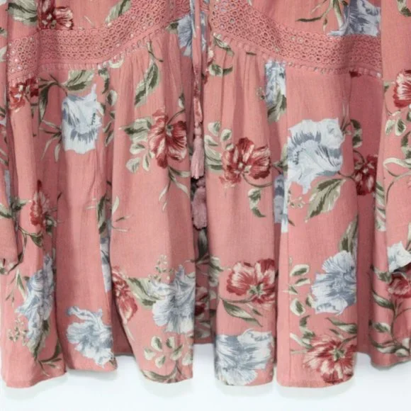 Torrid Dusty Coral Floral Crinkle Gauze Crochet Babydoll Top Size 3 3X H13239 - Picture 4 of 12